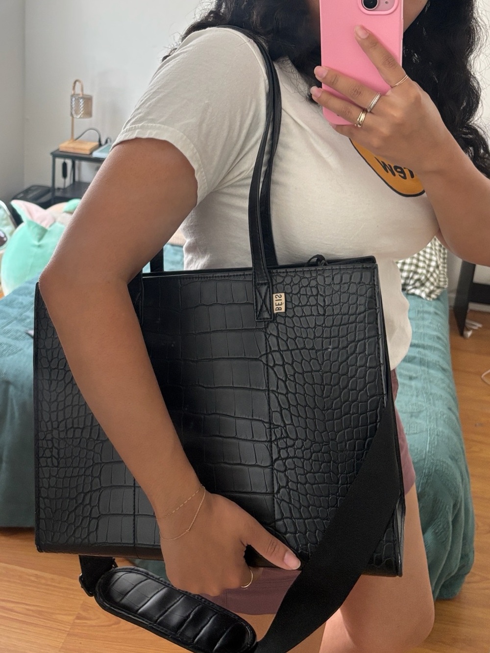 Beis The Work Tote in Black Croc